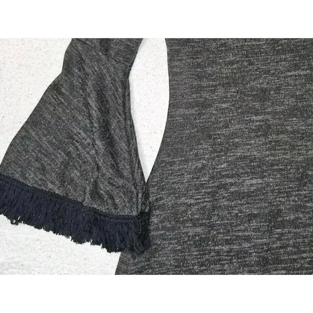 Altar'd State Size Medium Black & Gray Boho Fringe Bell Sleeve Mini Dress - Picture 2 of 12